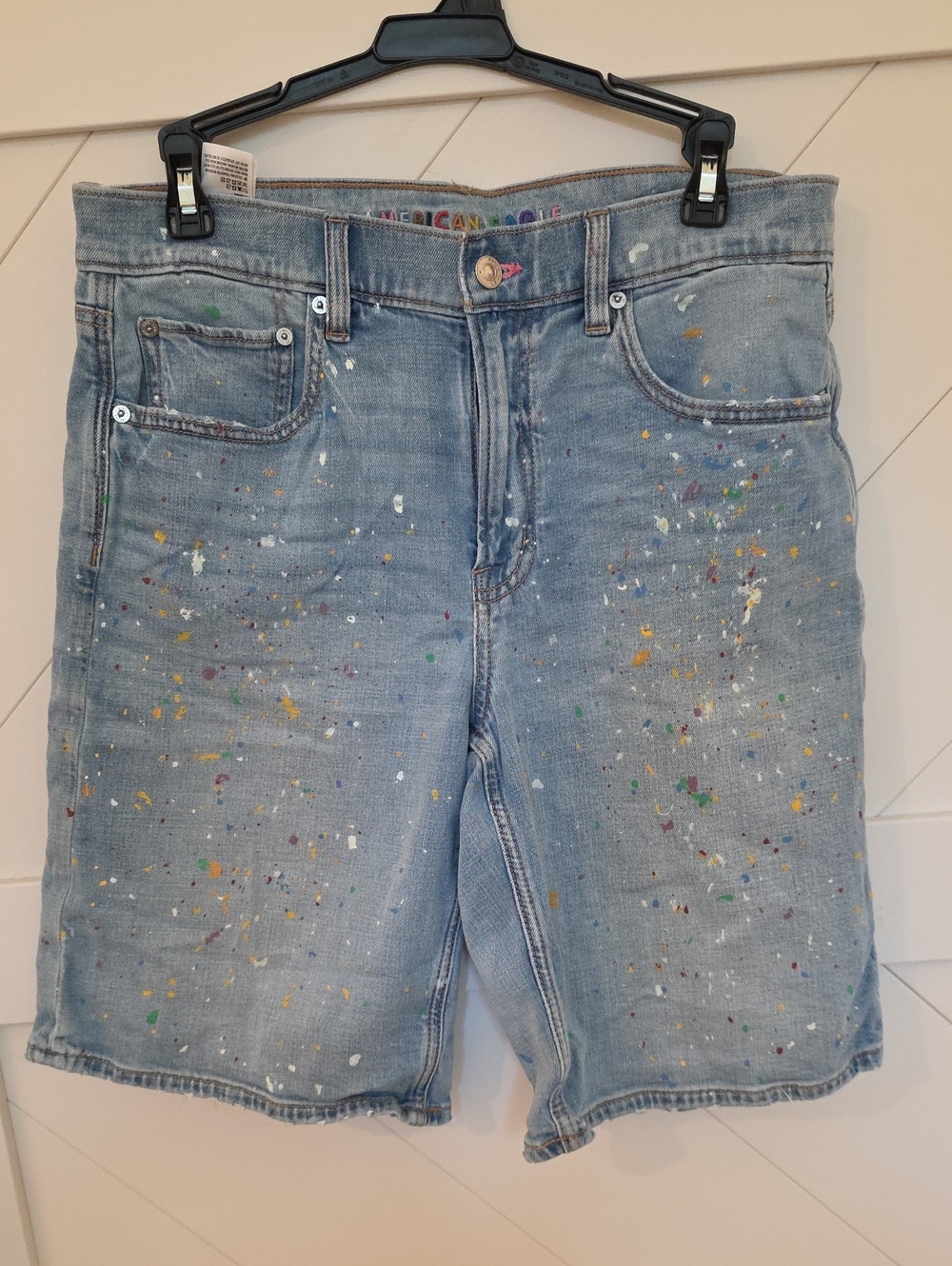 American Eagle Outfitters Light Blue Paint-Splatter Denim Shorts
